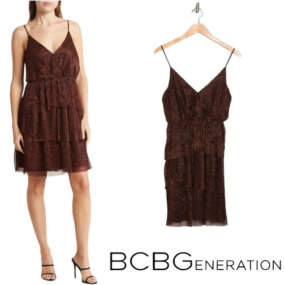 BCBGeneration | Metallic | PLEATED MINI DRESS - Picture 1 of 7